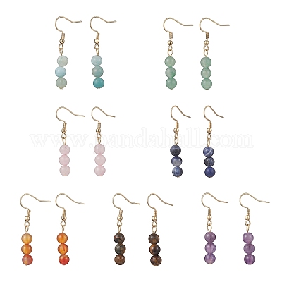 Круглые серьги-подвески из натуральных смешанных камней EJEW-JE06716-1