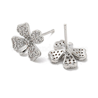 Серьги-гвоздики из латуни с прозрачным фианитом EJEW-B035-16P-1