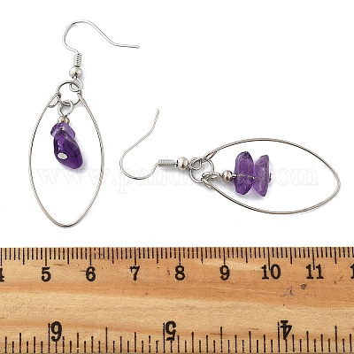 Болтающийся серьги природный аметист X-EJEW-JE02150-03-1