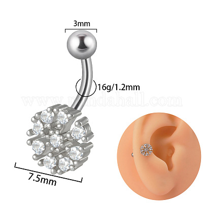 Серьги-гвоздики для хряща из титана g23 с прозрачным кубическим цирконием и изогнутой штангой FS-WGD98FB-48-1