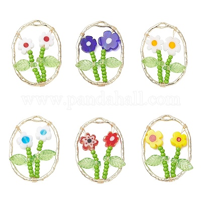 6 шт. подвески из двухцветного стеклянного бисера и стекла миллефиори ручной работы PALLOY-MZ00901-1