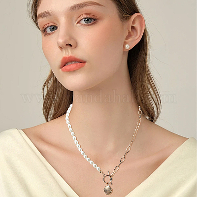 4 шт. набор из 4-х видов ожерелий из натуральных ракушек и искусственного жемчуга NJEW-AN0001-53-1