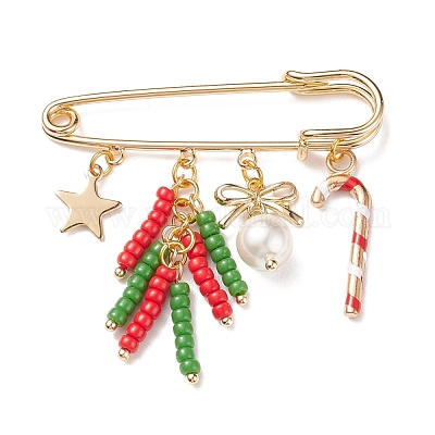 Wholesale Alloy Star & Chain Tassel Charms Safety Pin Brooch