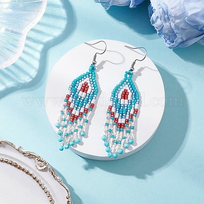 7 пара серег-подвесок в форме ромба из натуральных драгоценных камней EJEW-MZ00567-1