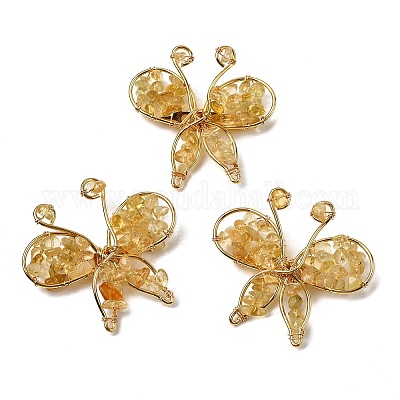 Брошь-бабочка из натурального желтого кварца G-A278-02G-05-1