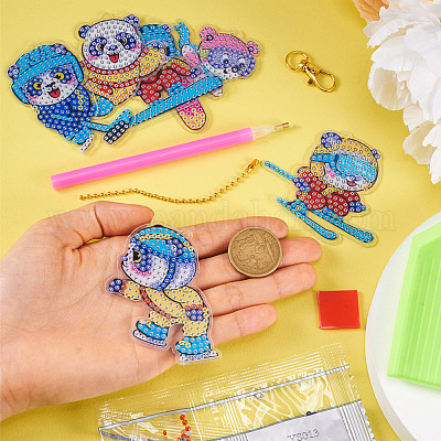 Wholesale 2 Sets 2 Style DIY Diamond Painting Sporting Panda Keychain Kits  