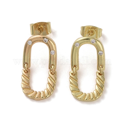 Латунь микро проложить кубический цирконий болтающиеся серьги стержня EJEW-H308-07G-1