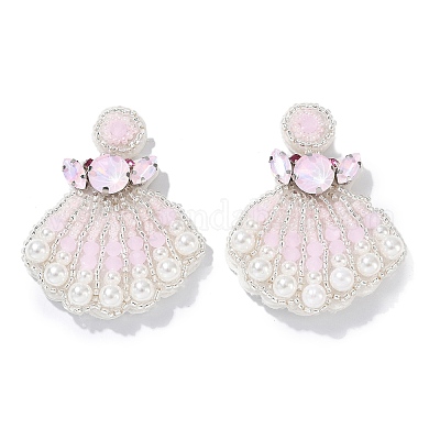 Серьги-гвоздики из стеклянных бусин в форме ракушки EJEW-S273-02-1