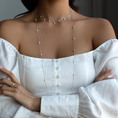 Ожерелья из стерлингового серебра с круглыми звеньями и прозрачными кубическими цирконами ID1679-4-1