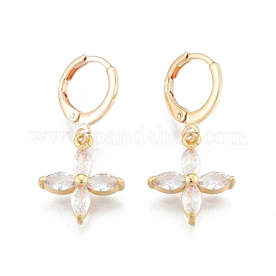 Прозрачные серьги с кубическим цирконием и цветком EJEW-N012-74-1
