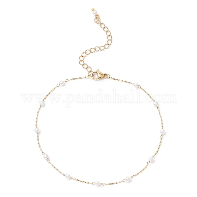 Браслеты на ногу из нержавеющей стали 304 и искусственного жемчуга из АБС-пластика для женщин AJEW-AN00689-1
