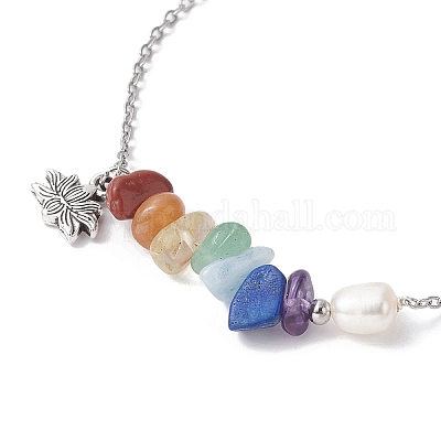 Браслеты с подвесками из сплава лотоса BJEW-JB09946-01-1