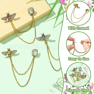 3 шт. 3-х цветные стеклянные броши-цепочки в виде пчелы и прямоугольника JEWB-CJ0001-62-1