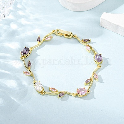 Браслеты из латуни с микропаве и фианитами для женщин BJEW-H209-03G-1