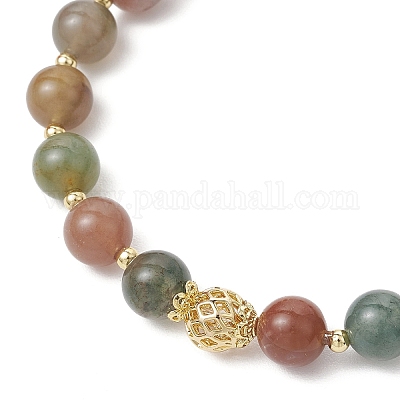 Браслеты из натурального индийского агата с круглыми бусинами BJEW-JB11925-01-1