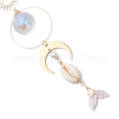 Подвесные украшения из стекла в форме рыбьего хвоста HJEW-JM03173-1