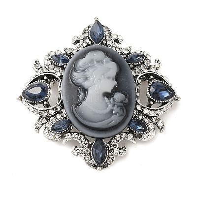 Брошь в виде ромба из ретро-сплава со стразами JEWB-B022-01AS-02-1