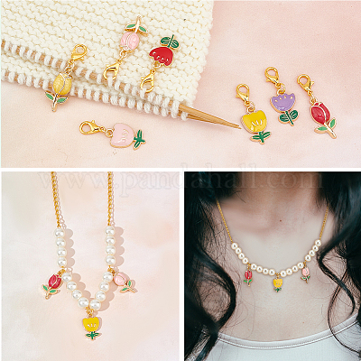 Подвесные маркеры для петель с эмалью из сплава «тюльпан» HJEW-AB00434-1