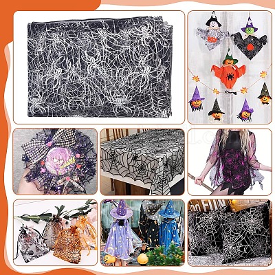 Ткань из полиэстеровой марли с пауком и паутиной на Хэллоуин AJEW-WH0314-677B-1