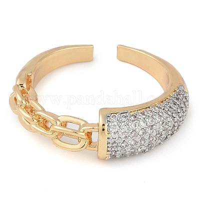 Кольцо-манжета в виде цепочки из латуни с микропаве из прозрачных кубических цирконий для женщин RJEW-Q819-06G-1