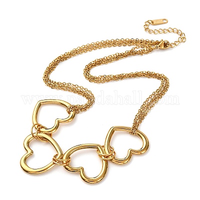 Женские ожерелья с четырьмя кольцами-сердечками из нержавеющей стали 304 NJEW-K296-01G-1