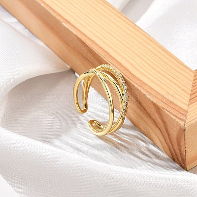 Кольца-манжеты для женщин с покрытием крест из латуни с микропаве из прозрачного кубического циркония RJEW-M028-123G-1
