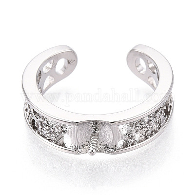 Оправы для колец-манжет из латуни с микропаве из прозрачного кубического циркония KK-T076-59P-1