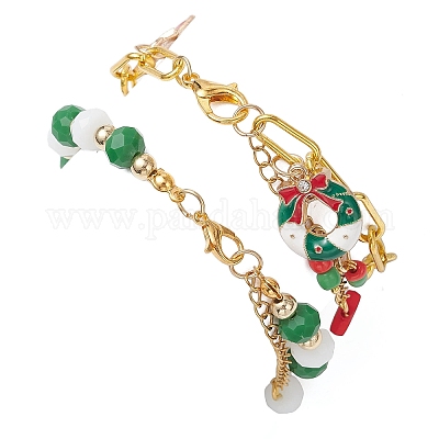 2 шт. 2 стильных браслета с подвесками из сплава и эмали в рождественском стиле и наборы железных браслетов-цепочек со скрепками BJEW-JB12443-03-1