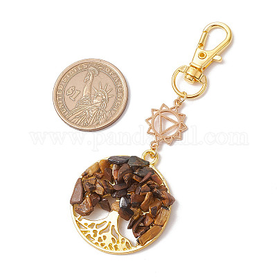 Бусины из натурального тигрового глаза и подвески из сплава «Дерево жизни» HJEW-JM03129-05-1