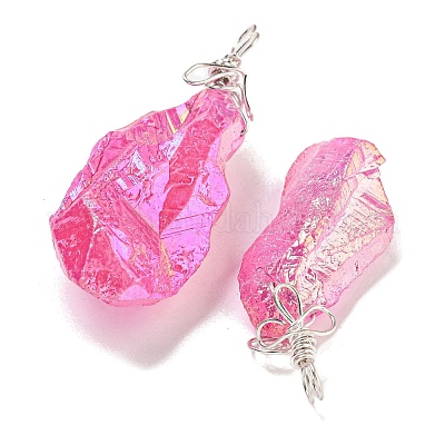 Гальванические большие подвески из необработанного натурального кварца с кристаллами G-A229-02P-08-1