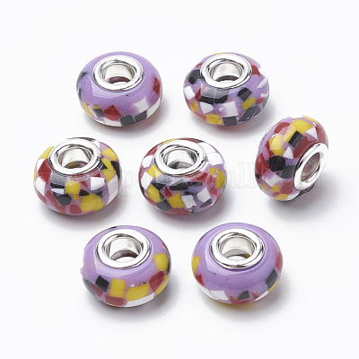 100pcs Rondelle Crackle Resin European Large Hole Beads Slide Charms 14x8.5mm