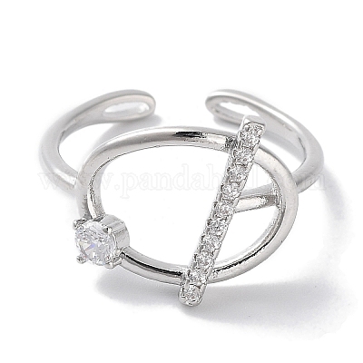 Латунные микро проложить манжеты кольца кубического циркония RJEW-G310-02P-1