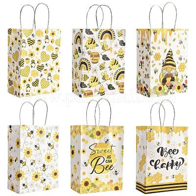 12 шт. 6-х цветные прямоугольные бумажные пакеты с пчелиной тематикой CARB-FS0001-08-1