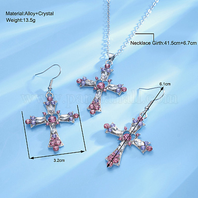 Комплект из ожерелья и серег с подвеской в виде креста из сплава со стразами в стиле бохо FS-WGD7F08-01-1