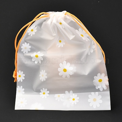 Plastic Frosted Drawstring Bags, Rectangle, None Pattern, 20x16x0.02~0.2cm