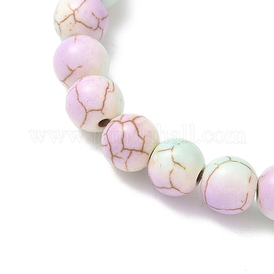 Браслеты из синтетических бирюзовых бусин круглой и крестообразной формы с запекаемой краской для мужчин и женщин BJEW-JB12339-02-1