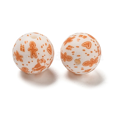 Рождественские круглые силиконовые бусины&nbsp;SIL-K002-02D-1