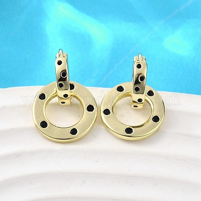 Плоские круглые серьги-кольца из латуни с микропаве из кубического циркония EJEW-U061-02G-1