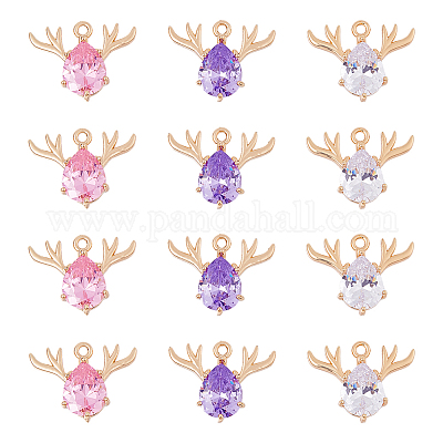 12 шт. 3-х цветные подвески из латунного стекла со стразами GLAA-FH0001-82-1