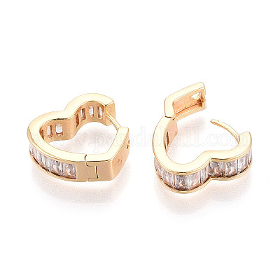 Серьги-кольца в форме сердца с микропаве из прозрачных кубических цирконий из латуни EJEW-T048-27G-1