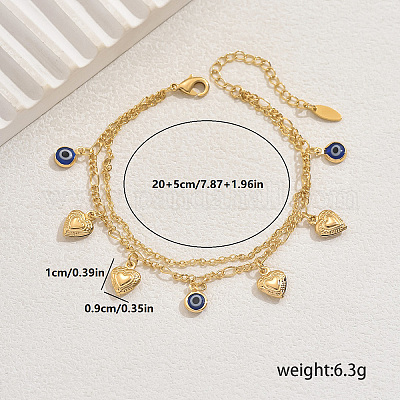 Латунные милые романтические синие браслеты в форме сердца от сглаза для женщин в подарок CA3994-1