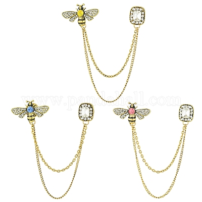 3 шт. 3-х цветные стеклянные броши-цепочки в виде пчелы и прямоугольника JEWB-CJ0001-62-1