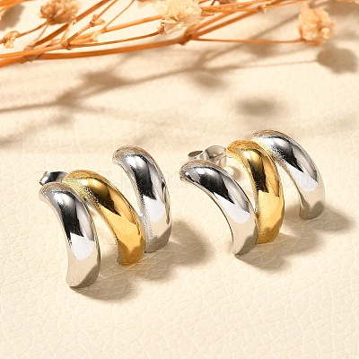 Двухцветные серьги-гвоздики из нержавеющей стали 304 EJEW-F355-05GP-01-1