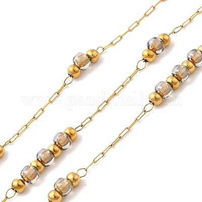 Цепи ручной работы из нержавеющей стали 304 и стеклянных бусин CHS-L031-01G-03-1