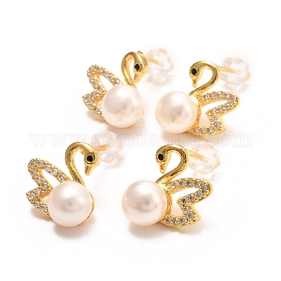 Латунные микро проложить серьги стержня кубического циркония EJEW-D275-07G-1