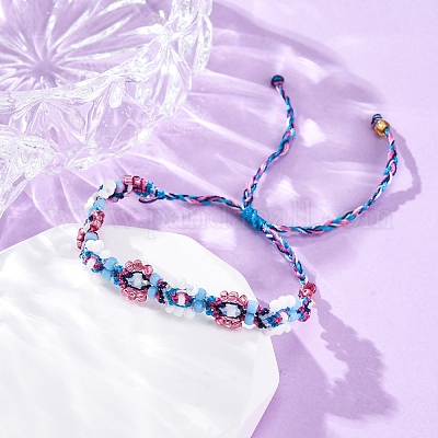 Браслеты из бисера и цветочных стеклянных бус для женщин BJEW-F493-10B-1