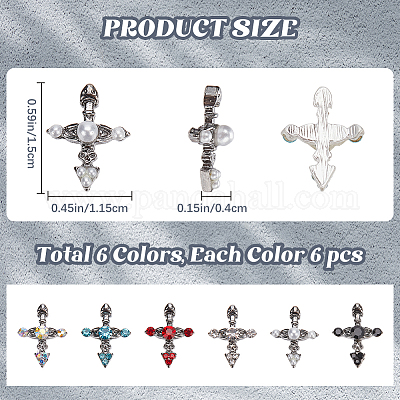 36 шт. 6 стиля крестообразных кабошонов из сплава со стразами MRMJ-CP0001-30B-1
