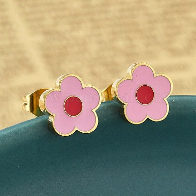 Серьги-гвоздики из нержавеющей стали 304 с эмалью STAS-E502-01G-02-1