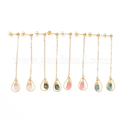 Серьги-гвоздики с подвесками из натуральной и искусственной жемчужины EJEW-JE04061-1