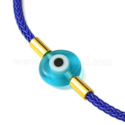 Браслет лэмпворк сглаз и латунные бусы BJEW-A008-01D-1